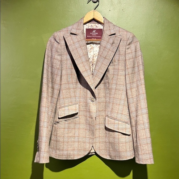 Sacoor Jackets & Blazers - Sacoor Brothers Beige and Brown Plaid Blazer with Elbow Pads